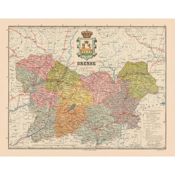 Historic Map - Ourense Spain - Martin 1911 - 29.12 x 23 - Vintage Wall Art