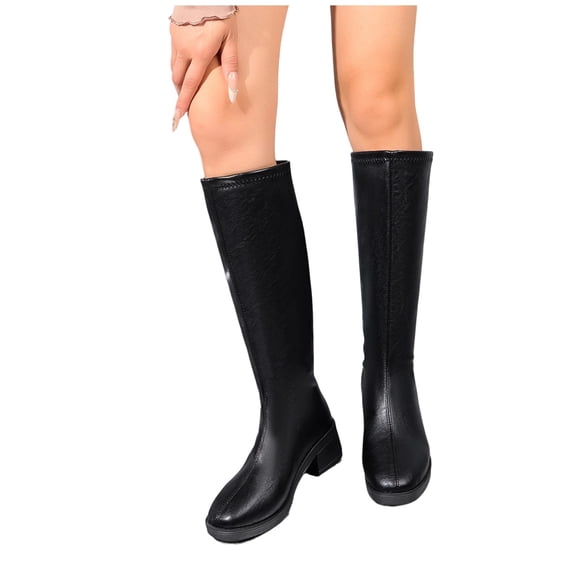 Eltusu Women Mid Calf Boots, No Slip Waterproof Thermal Low Heel Riding Boots Black Size 6