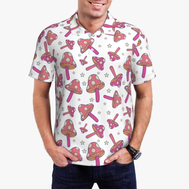 Fotbe Purple Mushroom Camiseta Polo de Golf para Hombre con Estampado – Camisa Deportiva Transpirable con Cuello Abotonado-XX-Large