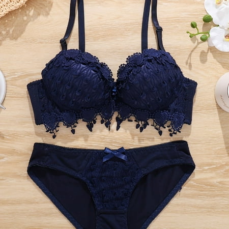 

Floral Lace Matching Lingerie Set Embroidered Underwire Convertible Intimates Bra & Semi-Sheer Bikini Panties Women‘s Lingerie & Underwear