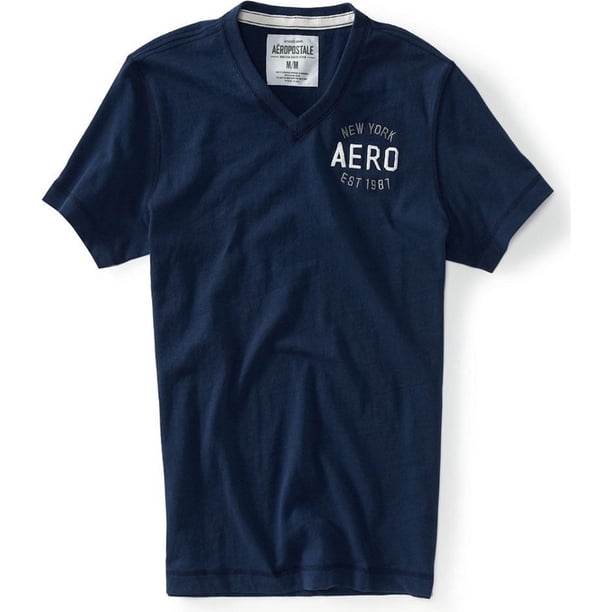 Aeropostale - Camiseta gráfica para hombre con cuello en V Est 1987, azul, XX-Large
