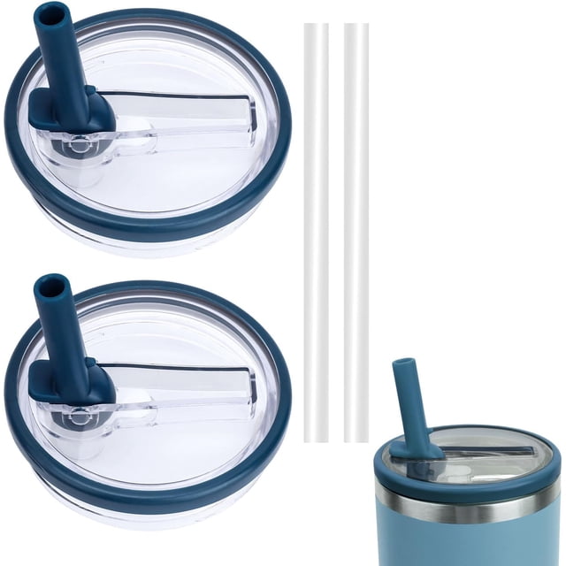 Tapa de repuesto con pajita abatible para taza, 2 piezas, resistente a salpicaduras, a prueba de polvo, a prueba de fugas, tapas abatibles reutilizables, tapas para vasos de viaje compatibles con