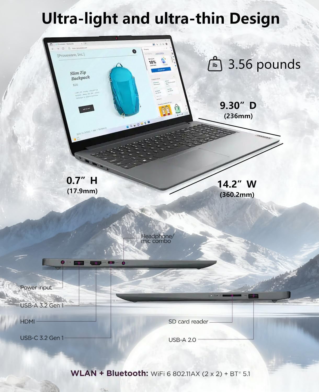 Lenovo Ideapad 1i 15.6" FHD Laptop, Intel Core i5 13th Gen 10-Core i5-1335U up to 4.6GHz, 8GB RAM, 512GB PCIe SSD, Windows 11 Pro,Gray/Hub