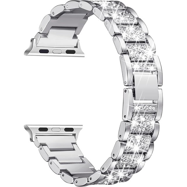 Bandas Bling compatibles con Apple Watch Band 38 mm 40 mm 41 mm 42 mm 44 mm 45 mm iWatch Series 7/6/5/4/3/2/1/SE, pulsera de metal ajustable con joyería elegante