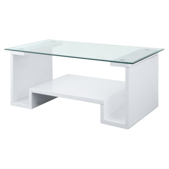 ACME Nevaeh Rectangular Coffee Table in Clear and White High Gloss