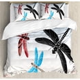 thumbnail image 1 of Dragonfly Queen Size Duvet Cover Set, Exotic Dragonflies Flying in Cloud Sky Animal Wing Nature Illustration, Decorative 3 Piece Bedding Set with 2 Pillow Shams, Black Blue Pale Pink, by Ambesonne, 1 of 3