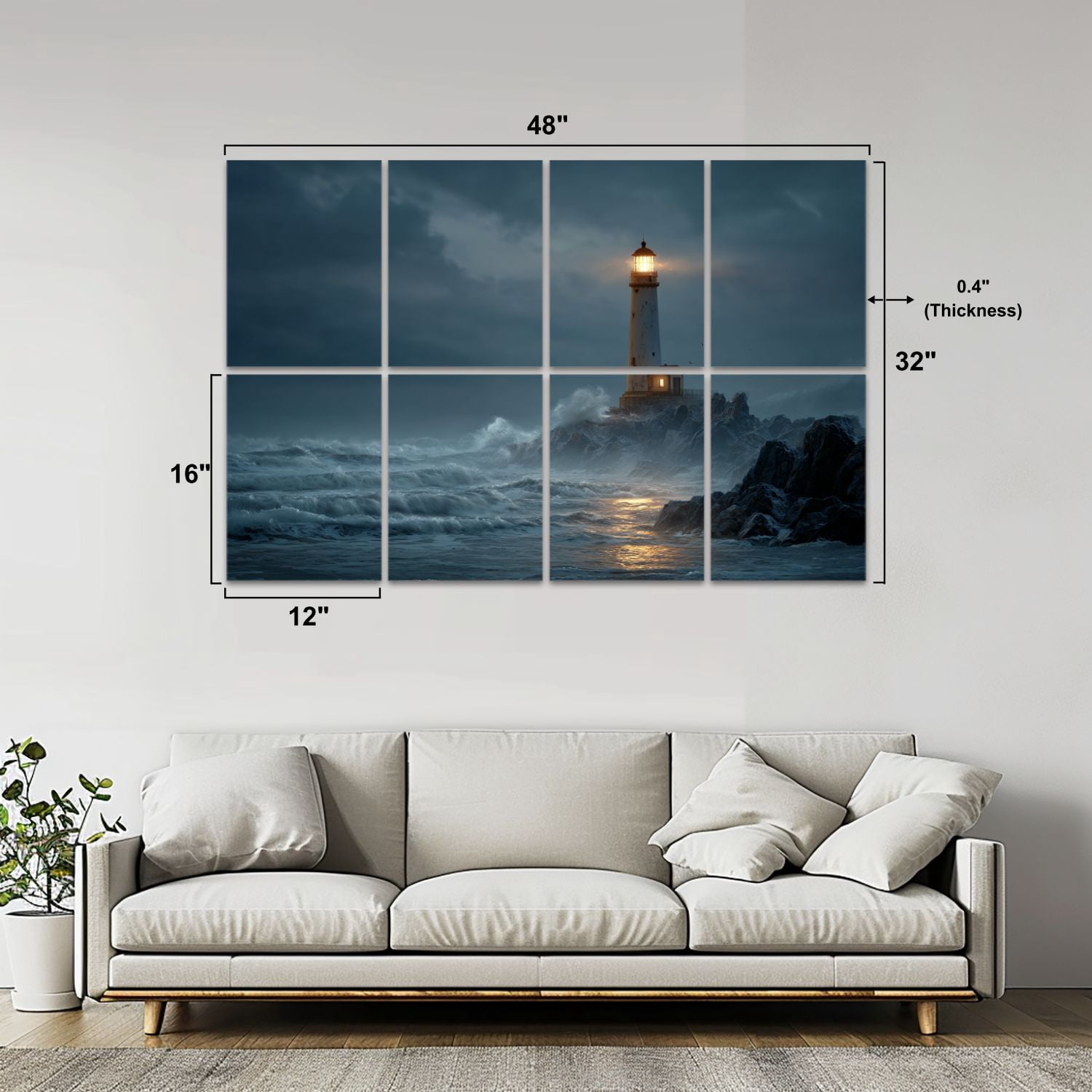 8 Pack Art Acoustic Panels Sound Absorbing Stormy Lighthouse Scene Mist Motion Blur Decorative Soundproof Wall Panels Self Adhesive for Nursery Game Room Bedroom 48"x32"