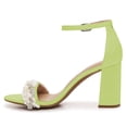 thumbnail image 2 of FSJ Women Graceful Chunky Heel Round Open Toe Sandals Single Buckle Strap Pearl Rhinestones Decor Pumps Wedding Party Shoes Size 8 Green, 2 of 5