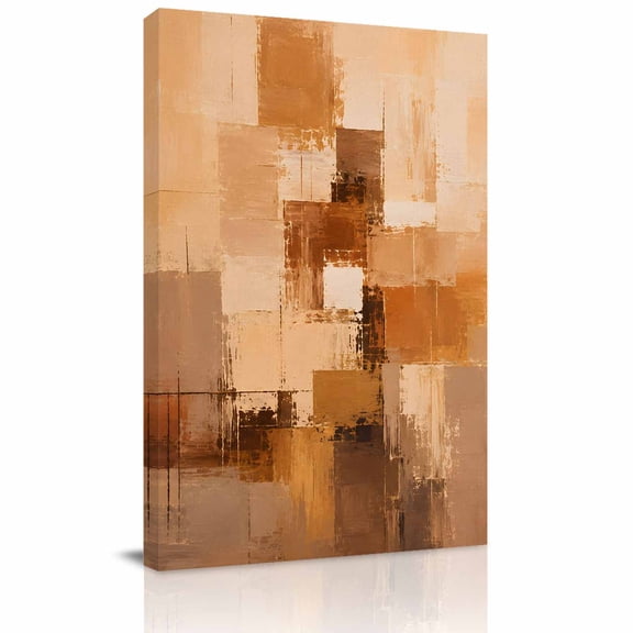 Canvas Wall Art, Orange Brown Geometric Framed Canvas Prints for Bathroom Hallway, Farmhouse Vintage Small Gallery Wrapped Wall Decor for Home Office, Gifts, 8"x10" Ship Next Day