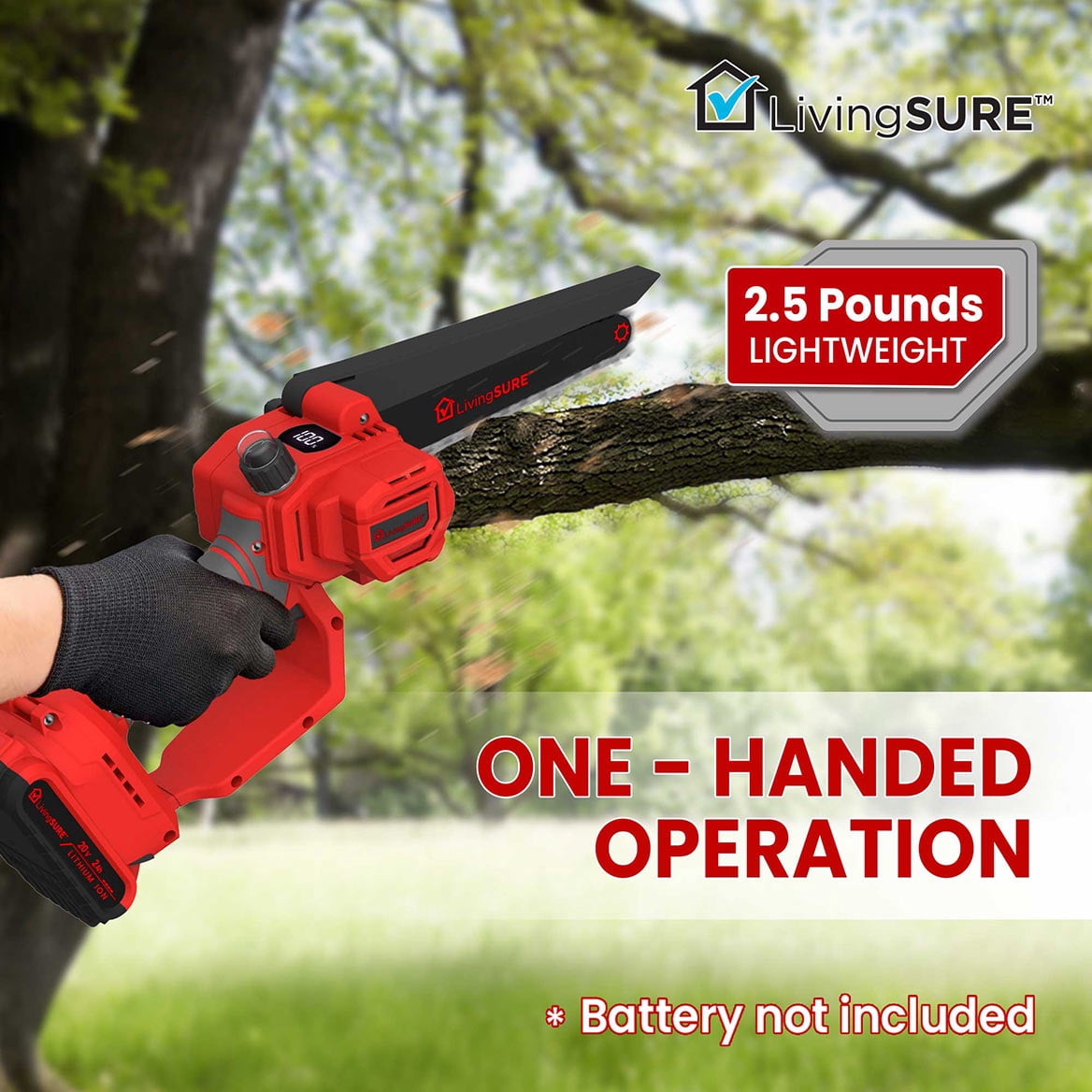 8" Cordless Mini Chainsaw by LivingSURETM Portable Cordless Electric Chain Saw, Rechargeable Battery Power Cutting Handheld Saw -Tree Branch Wood Cutting, Gardening Tool – Battery Not Included