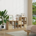 thumbnail image 6 of Bookshelf with Storage Bin, 6-Cube Storage Organizer, Modern Wood Open Bookcase, Multifunctional Display Shelf for Living Room, Bedroom, Home Office, Oak, 6 of 6