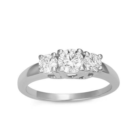 10K White Gold Three-Stone Lab Grown Diamond Engagement Ring- Classic Solitaire Trio Ring for Women, F-G, 1 Carat TW, (Ring Size : 5)