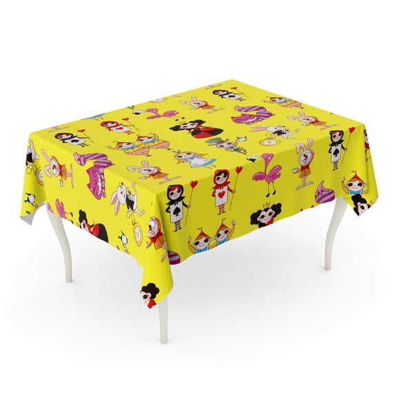 KDAGR Wonderland Cartoon Alice Rabbit Cute Beautiful Boy Branches Castle Tablecloth Table Desk Cover Home Party Decor 60x84 inch
