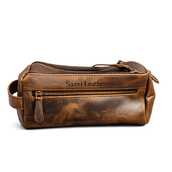 Leather Toiletry Travel Bag with Zipper Closure | Portable Shaving & Grooming Organizer for Toiletries, Cosmetics & Travel Essentials | Multi-Pocket Dopp Kit