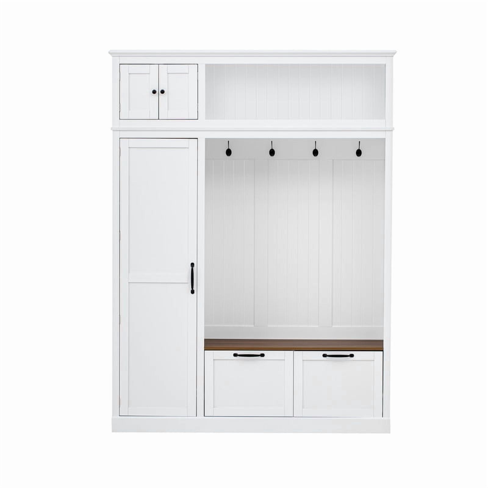 3-in-1 Hall Tree with Storage Cabinet & Adjustable Shelves, Heavy-Duty Storage Bench Entryway Organizer with Hooks & Drawers