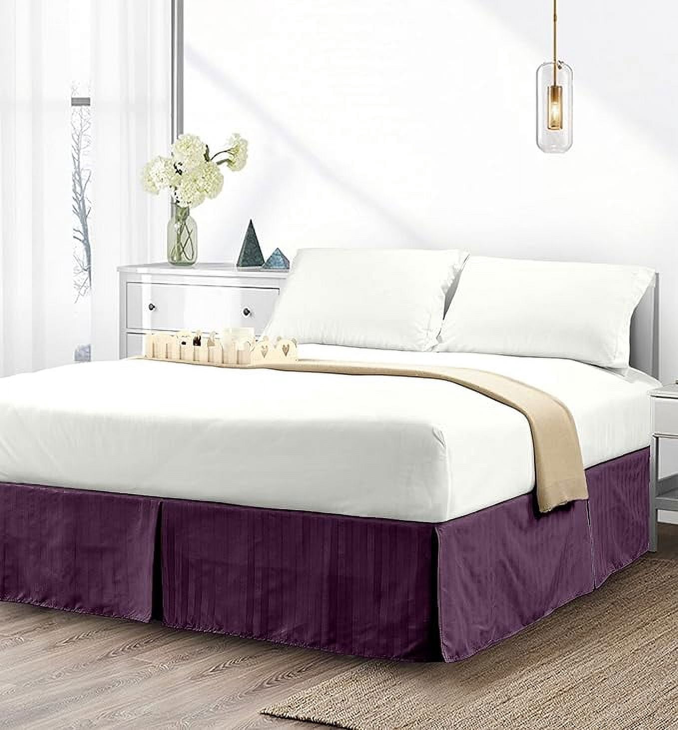 Elegant Comfort 1-Piece Striped Bed Skirt, 1500 Thread Count, Stylish Pleated Design, Easy Care, Wrinkle and Stain Resistant , Queen, Purple