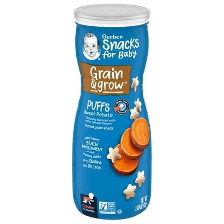 Gerber Snacks for Baby Grain & Grow Puffs, Sweet Potato, 1.48 oz Canister (6 Pack)