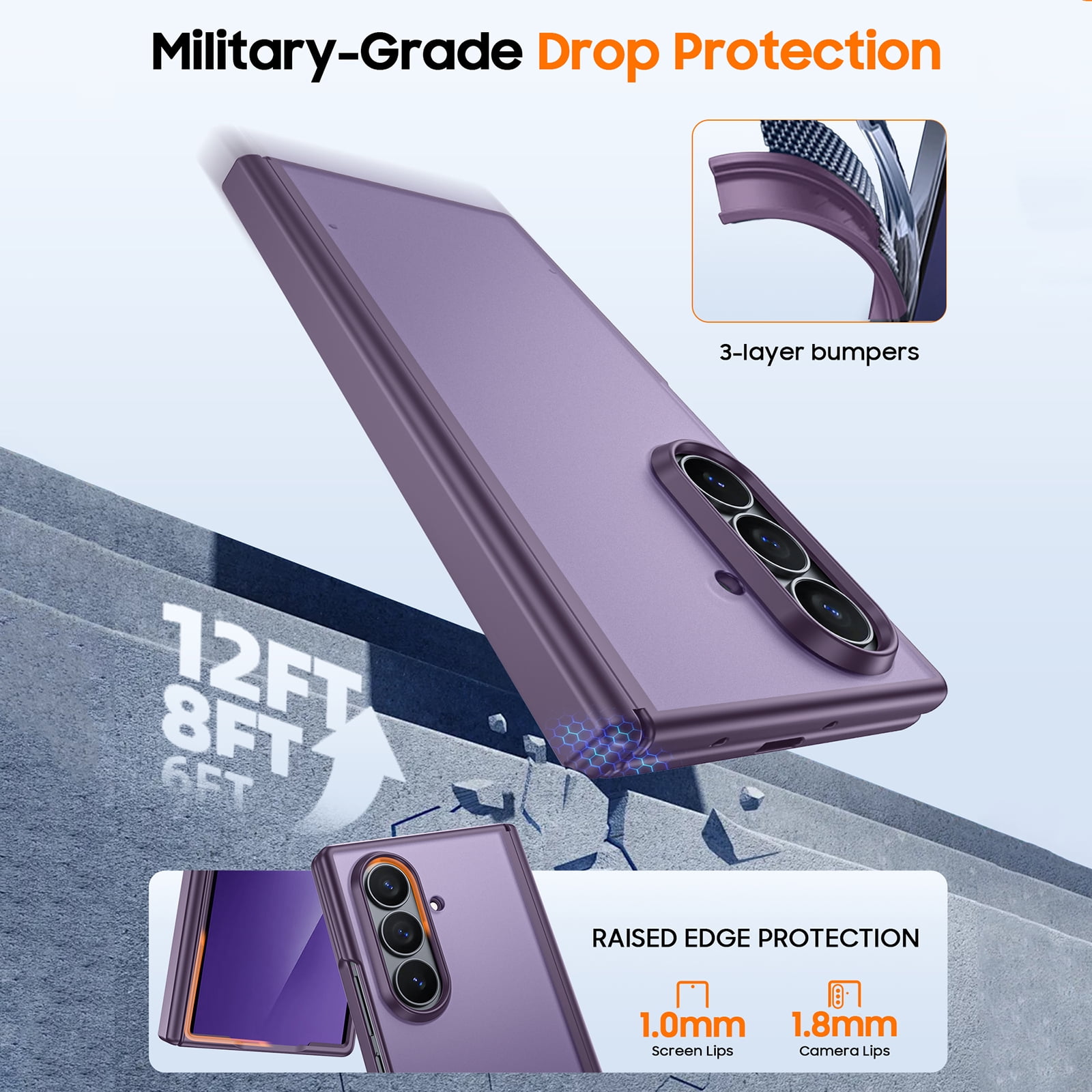 Vizvera for Samsung Galaxy Z Fold 7 Case with Hinge Protection,Screen Protector,Ultra-Thin Skin Feel Translucent Frosted,Wireless Charging,Shockproof Cover-Purple