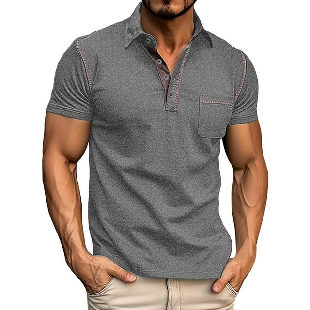 Chemises pour Hommes Classification de Produit et Titre Conçus pour le Confort du Printemps avec Manches Courtes es Couleur Unie Poche Lettre Rayé Couture Haut Raglan