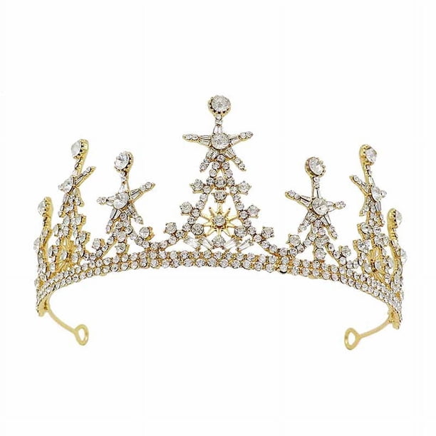 Zhuge Tiara de boda para novia, diadema de princesa, corona nupcial, joyería para el cabello con diamantes de imitación de cristal, decoración para novia, cumpleaños, graduación, boda (oro)