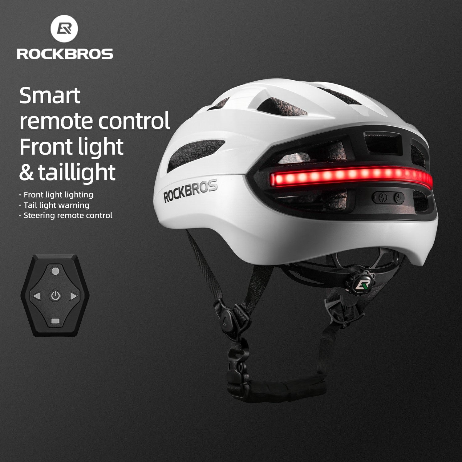 ROCKBROS Cycling Helmet Lighting Smart Remote Warning Light Control Helemt,Front/Tail/Turn Signal Light High-density Foaming One-piece Molding Safety Helmet