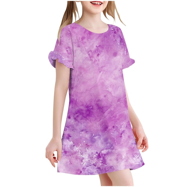 RXIRUCGD 2025 Vêtements d'Été pour Enfants 3-12 Ans Mode Imprimée Pyjama Rêveur Mi-Mollet Chemise de Nuit