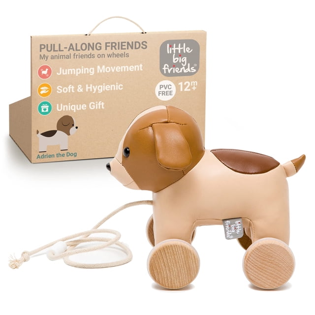 Pequeños grandes amigos arrastran a los amigos | Juguete de arrastre para bebé | Juguetes Tradicionales | Fácil de limpiar | Adrián el perro