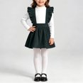 thumbnail image 1 of Girls Solid Corduroy Ruffle Suspender Pinafore Dress Sleeveless Layerable Jumper Skirt Vintage Fall Winter Outfit for Little Girls Green 7-8 Years, 1 of 2