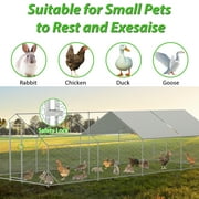 LZBEITEM Large Metal Chicken Coops, Outdoor Duck Walk-in Run Poultry Cage, Hen House Yard Habitat Cage with Waterproof Cover Spire Shaped Coop, 26 L x 10 W x 6.56 H, Silver