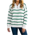 thumbnail image 2 of Womens Knit Tops Striped Quarter Zipper Long Sleeve Fashion Casual Pullover Sweaters for Daily Wear Green M, 2 of 7
