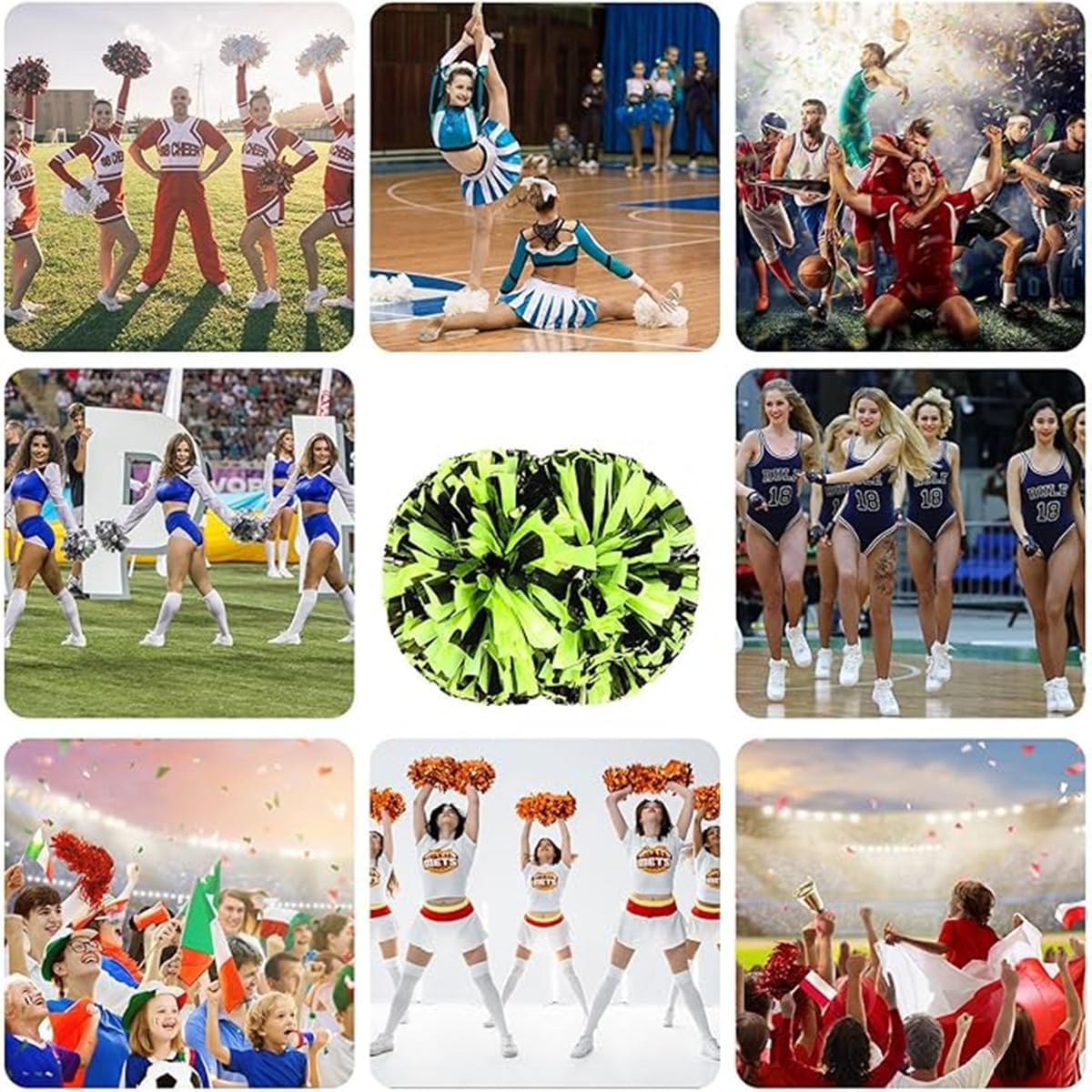 EONQY 8 Pcs Cheerleading Pom Poms with Baton Handle Cheering Squad Hand Flower for Adults Team Spirit Sports Game Dancing Party