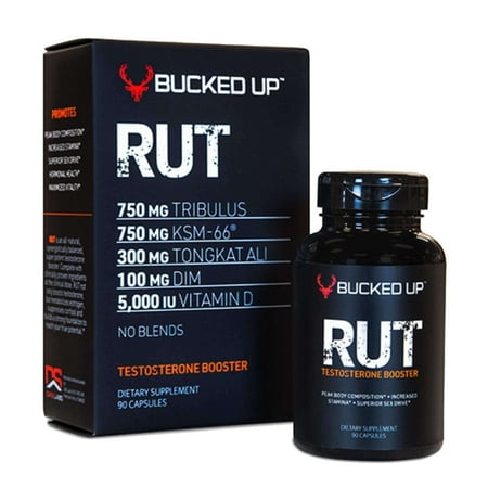 Bucked Up Rut Testosterone Booster, Men's Strength & Vitality Supplement, Gluten Free, 90 Capsules