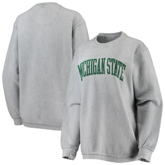 Women's Pressbox Gray Michigan State Spartans Comfy Cord Vintage Wash Basic Arch Pullover Sweatshirt