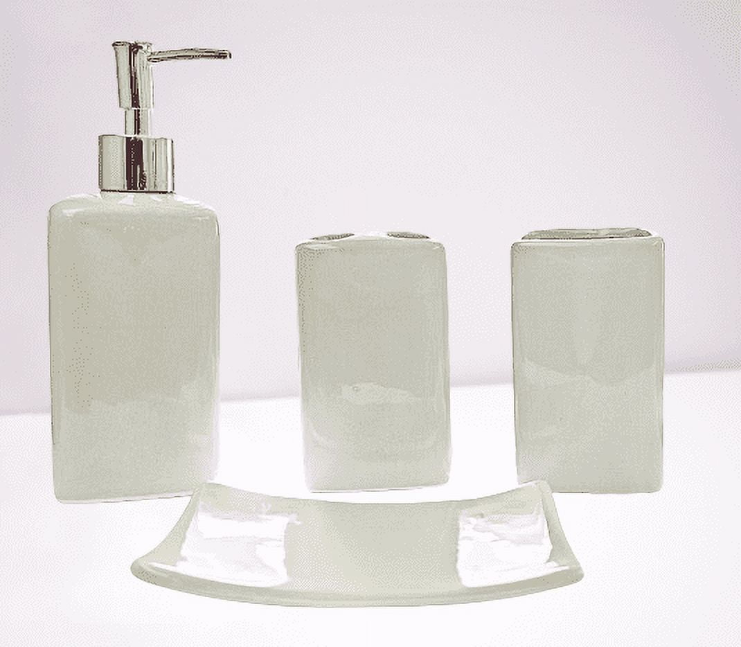 17 Pieces Bathroom Complete Set Shower Curtain with Hooks and Ceramic Accessories Set ( Kenia Silver )