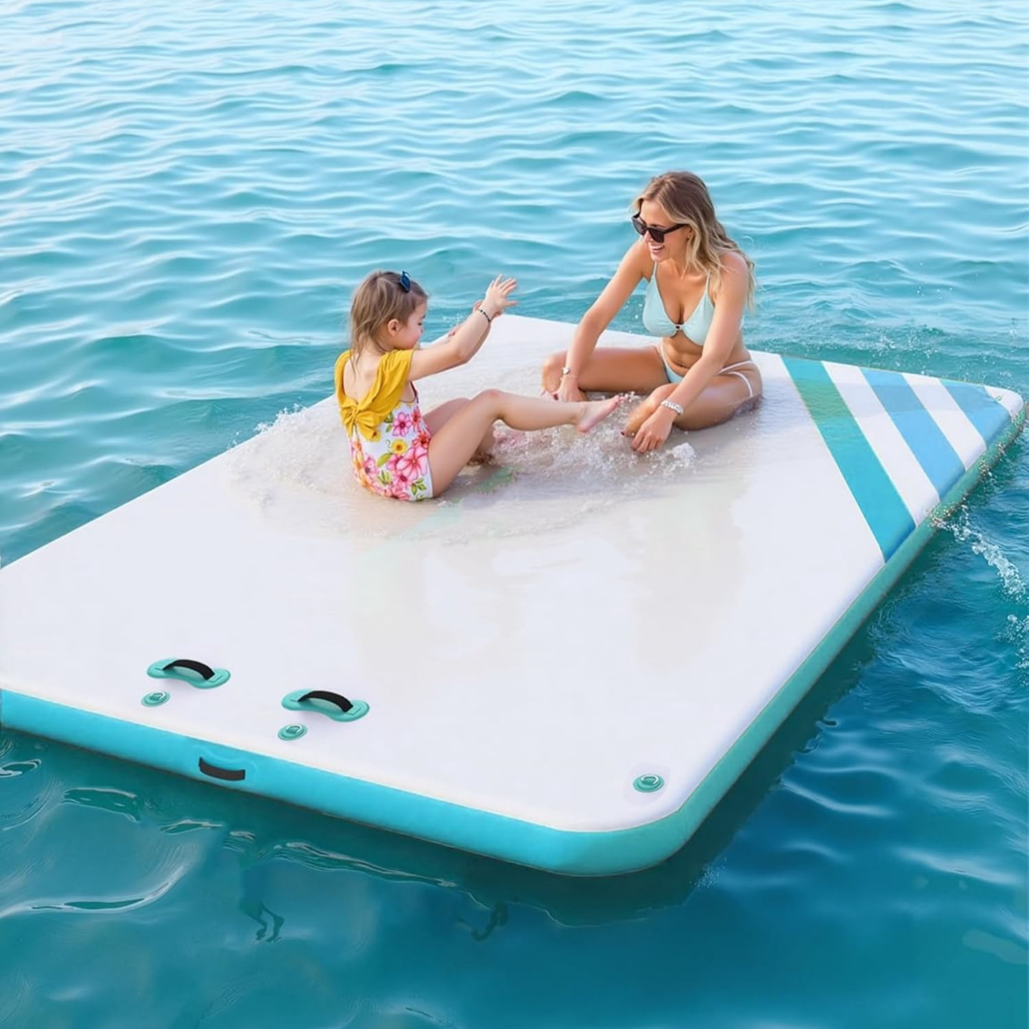 Garvee Inflatable Floating Dock 8‘ x 6', with 5.9" Thickness None-Slip PVC Surface, Green