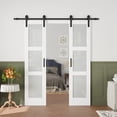 thumbnail image 2 of 42'' x 84'' 3-Piece Double Sliding Frosted Glass Barn Door Solid Manufactured Wood French Closet Door with Installation Hardware Kit, 2 of 8