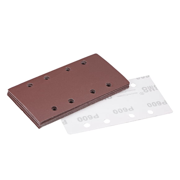 Hoja de Lijado con Gancho y Bucle de 600-granos y 8-agujeros de 7.3 x 3.6-pulgadas de Óxido de Aluminio para Lijadora 10pcs