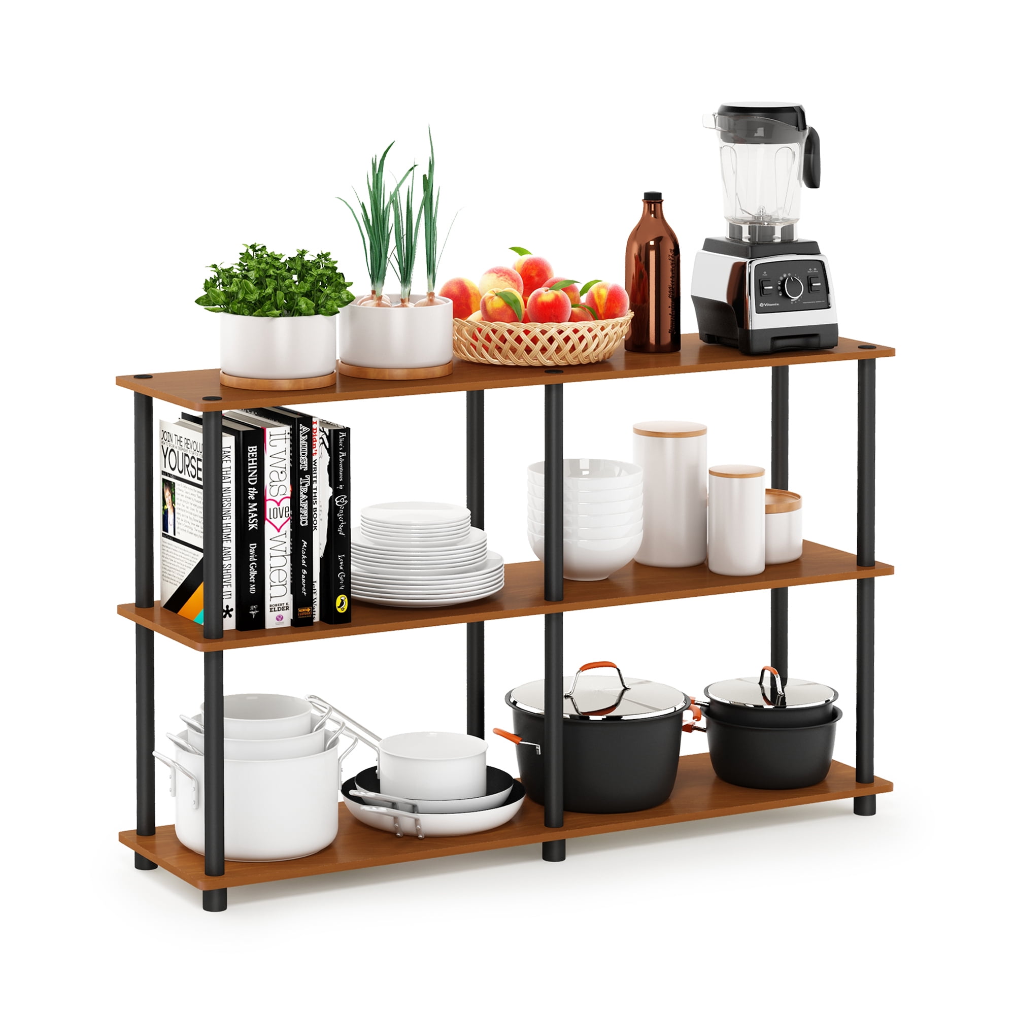 Furinno Turn-N-Tube 3-Tier Storage Display Rack Bookcases, Wood Light Cherry, 11.6" x 47.2" x 29.5"