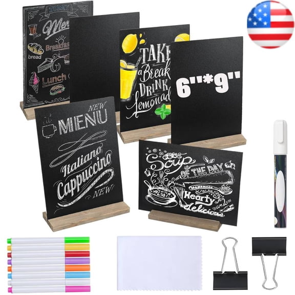 6 Pack Chalkboard Signs, 6 x 9 Inch Vintage Tabletop Chalk Board Sign with Base Stands - Double Side Mini Menu Boards Small Food Signs for Party Buffet Wedding Bar and Restaurant