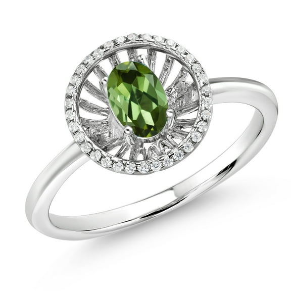 Gem Stone King 925 Sterling Silver Green Tourmaline Ring for Women (0.98 Cttw, Oval 6X4MM, Gemstone October Birthstone, Size 6)