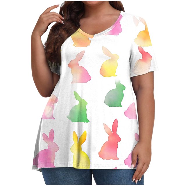 Pisexur Printemps Tops for Women 2025 Women Mode Été Imprimé Régulier Women Manches Courtes Col Rond Womens Tops Multicolore,5TG