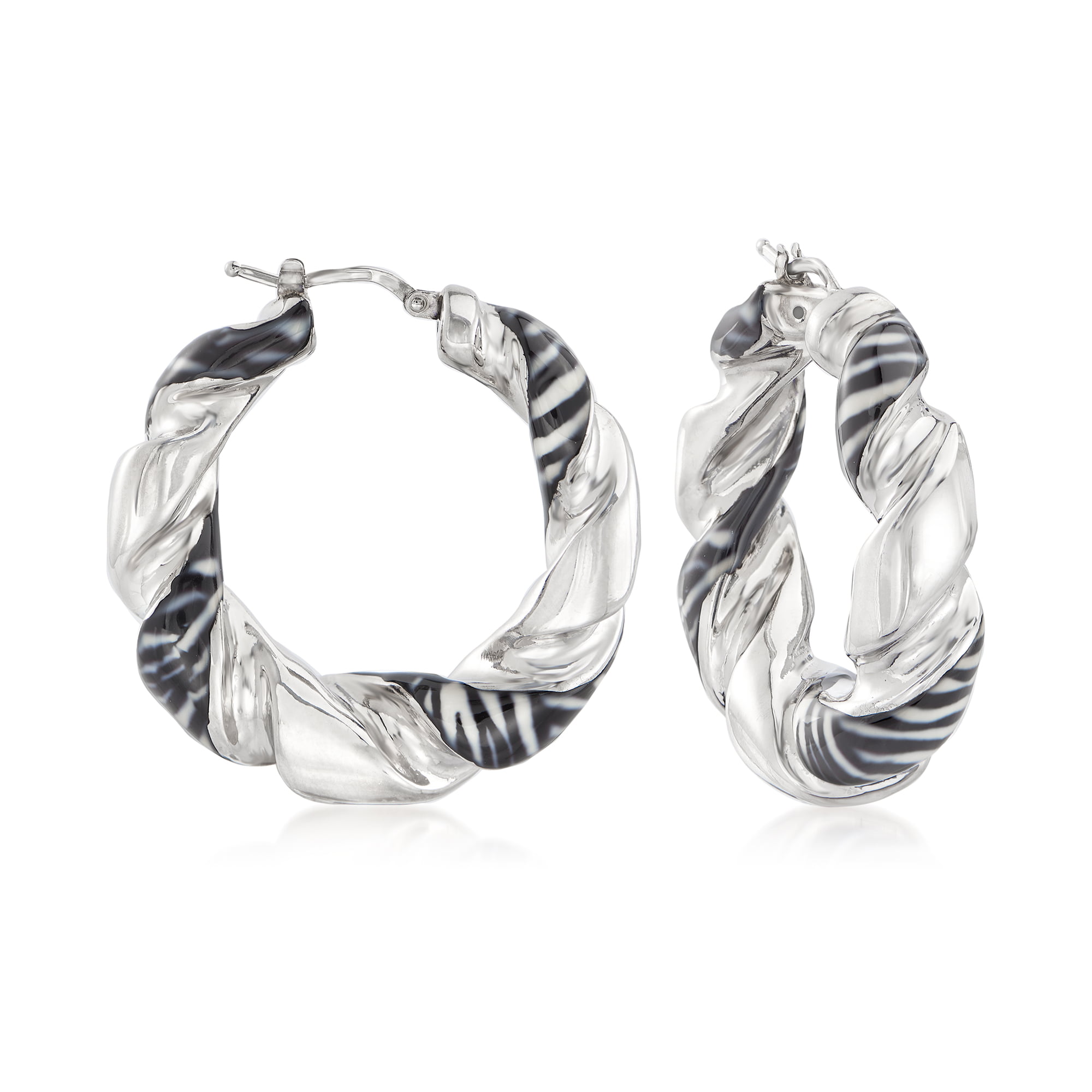 925 Silver Enamel Tiger Print 25mm Hoop Earrings