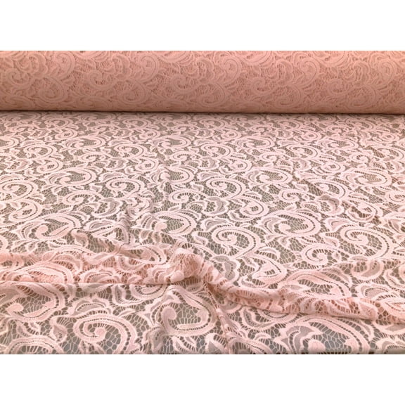 Embroidered Stretch Lace Apparel Fabric Sheer Scrolling Floral Soft Pink UU512