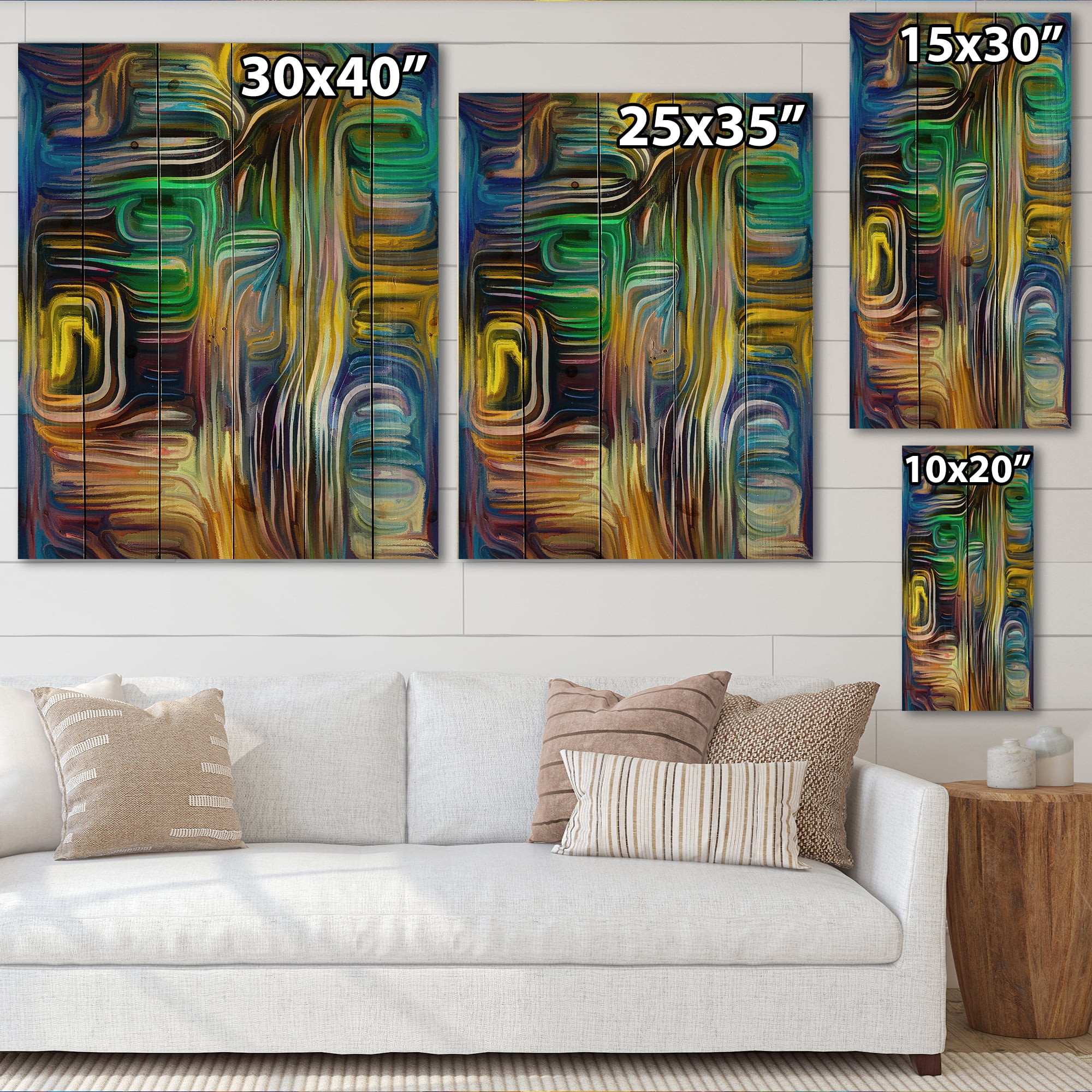 Designart 'Colour Spiral Fusion VI' Modern Print on Natural Pine Wood