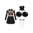 thumbnail image 3 of Kaerm Ensemble Uniforme de Cheerleading pour Filles 4 Pcs Robe de Danse avec Couvre-Chef Pompons Chaussettes Blanc&Noir 10, 3 of 7