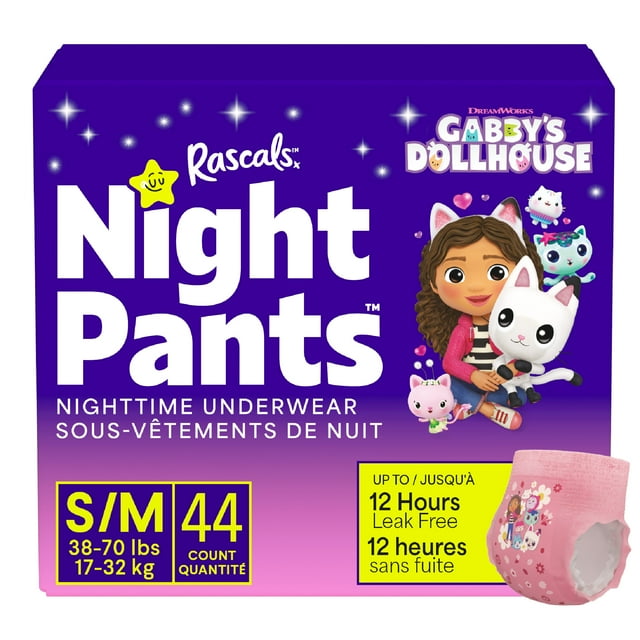 Culotte de nuit d'énurésie absorbante Rascals pour filles, Gabby's Dollhouse, P/M (38-70 lb), 44 unités