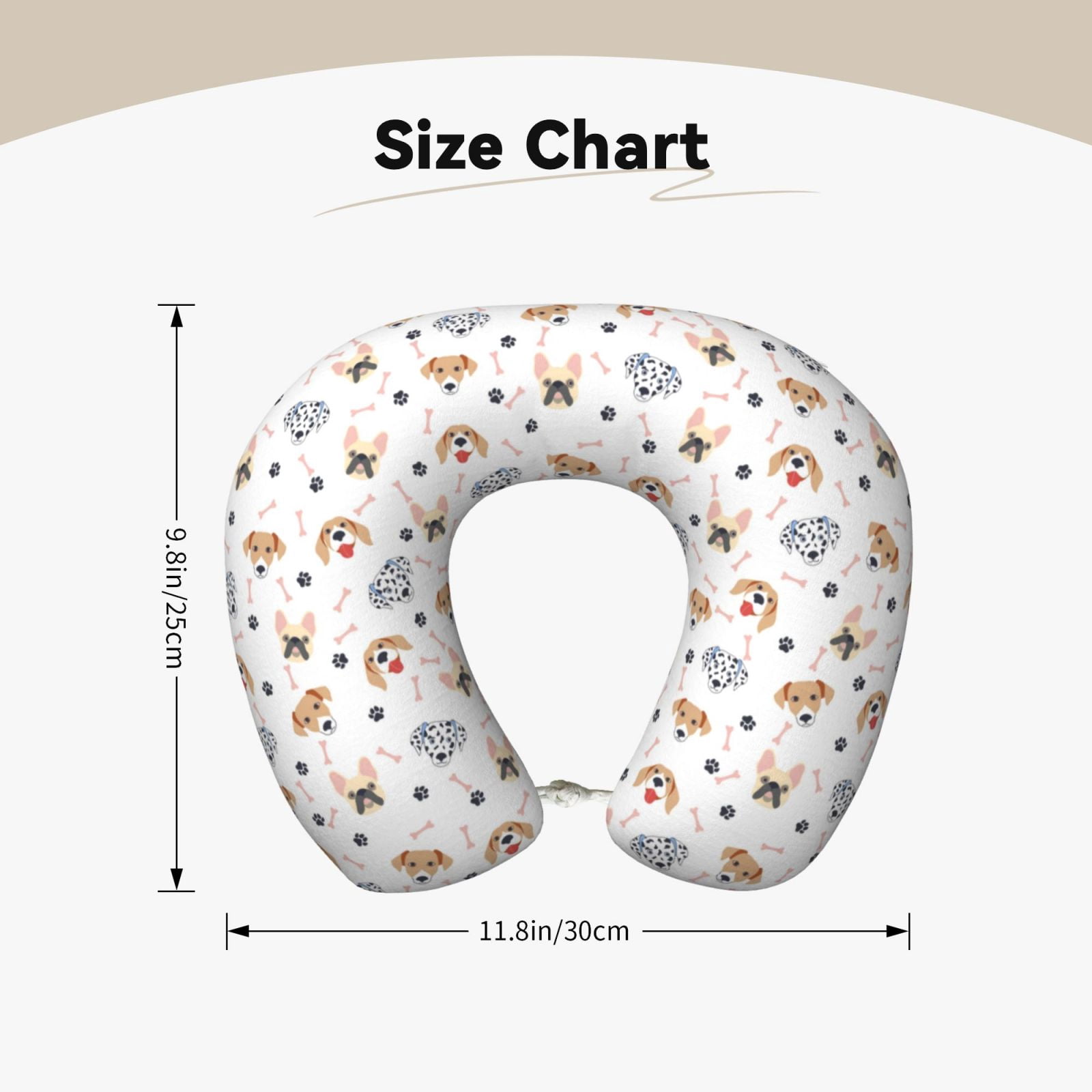Xecao Cute Cartoon Dogs Print Memory Foam Cervical Neck Pillow Versatile U-Shaped Pillows for Home,Office,Camping,Travelling,Soft Washable Cover