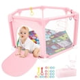 thumbnail image 1 of Parque infantil para bebés, valla para bebés con malla transpirable, corralito con estera para bebés y niños pequeños, parque infantil acolchado para uso en interiores y exteriores, 1 of 7