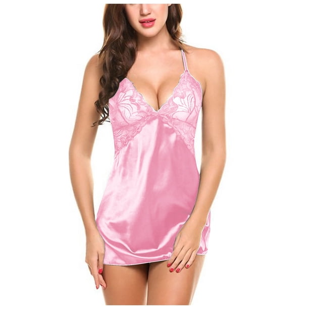 Gibobby Traje de Uniforme Camisón con tirantes, camisón de malla , conjunto erótico para el , pijama, lencería íntima Sexy(Rosa, M)