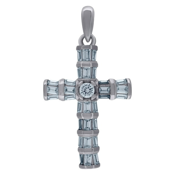 925 Sterling Silver Mens Baguette Cubic Zirconia Cross Religious Charm Pendant 26.9x14.7mm Wide Necklace for Men